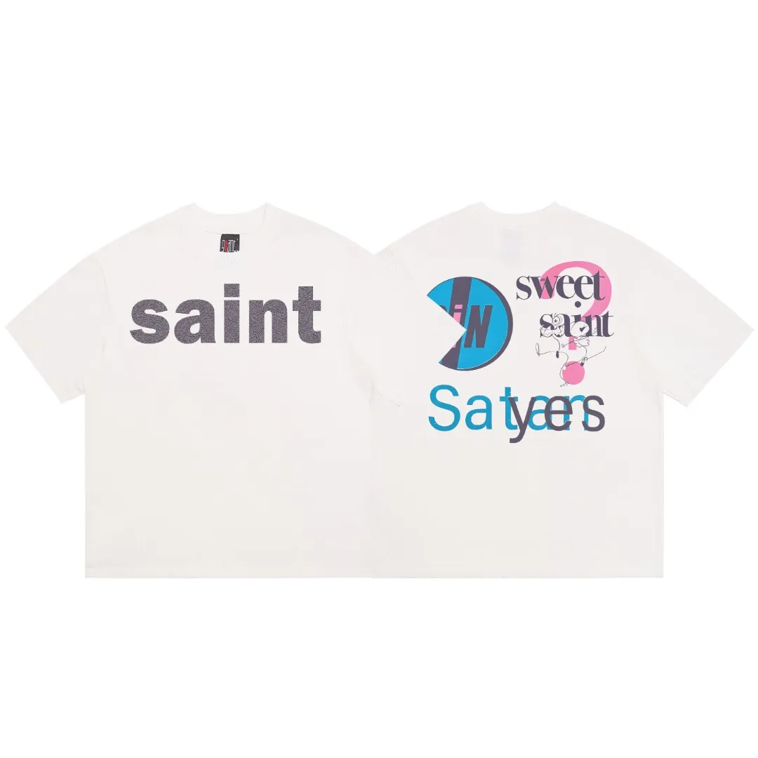 Saint Michael's niche colorful letter printed TEE distressed retro Vintage loose short-sleeved T-shirt. Digital white ink direct injection. The fabric is breathable and the pattern is three-dimensional and clear. Fabric: Double yarn 240g Style number: S915 Size: S-M-L-XL Color: White Price: P110